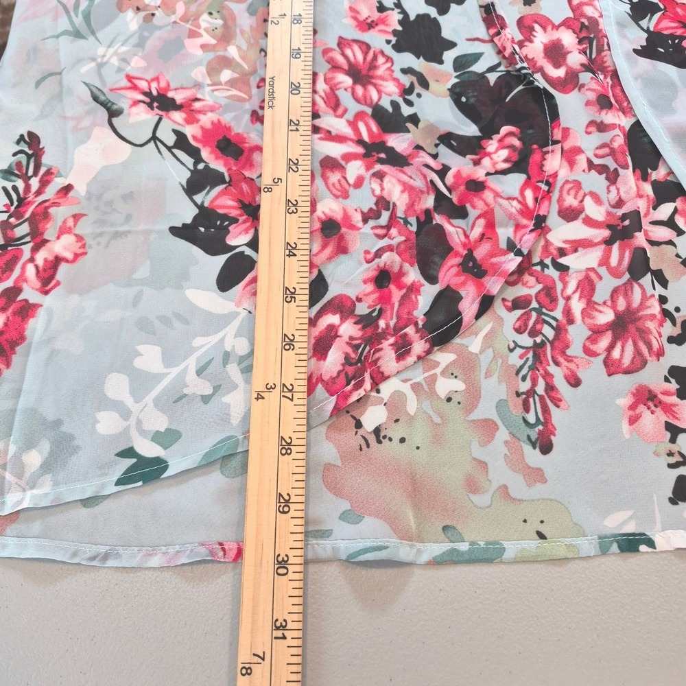 Floral Sheer Kimono Cover Up One Size Mint Blue Pink Boho Beach Resort Festival - Picture 9 of 9